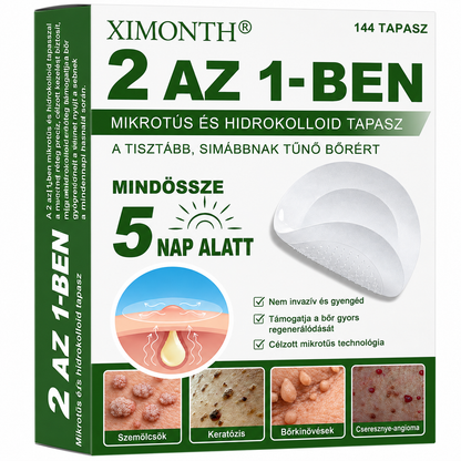 👉𝐗𝐈𝐌𝐎𝐍𝐓𝐇® 𝟐-𝐚𝐳-𝟏-𝐛𝐞𝐧 𝐌𝐢𝐤𝐫𝐨𝐭ű & 𝐇𝐢𝐝𝐫𝐨𝐤𝐨𝐥𝐨𝐢𝐝 𝐓𝐚𝐩𝐚𝐬𝐳 🇭🇺|👩🧒Kiemelkedő Anyajegyek, Pattanások, Lapos Szemölcsök & Bőrkinövések Eltávolítója | Ráncok, Hegek & Bőrhibák Javítása | Láthatatlan Csillag Pattanástapasz Arcra & Testre | 144 db